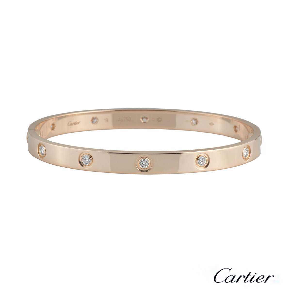Cartier Rose Gold Full Diamond Love Bracelet Size 19 B&P B6040619 ...